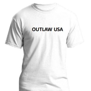 white crew-neck t-shirt with the text OUTLAW USA